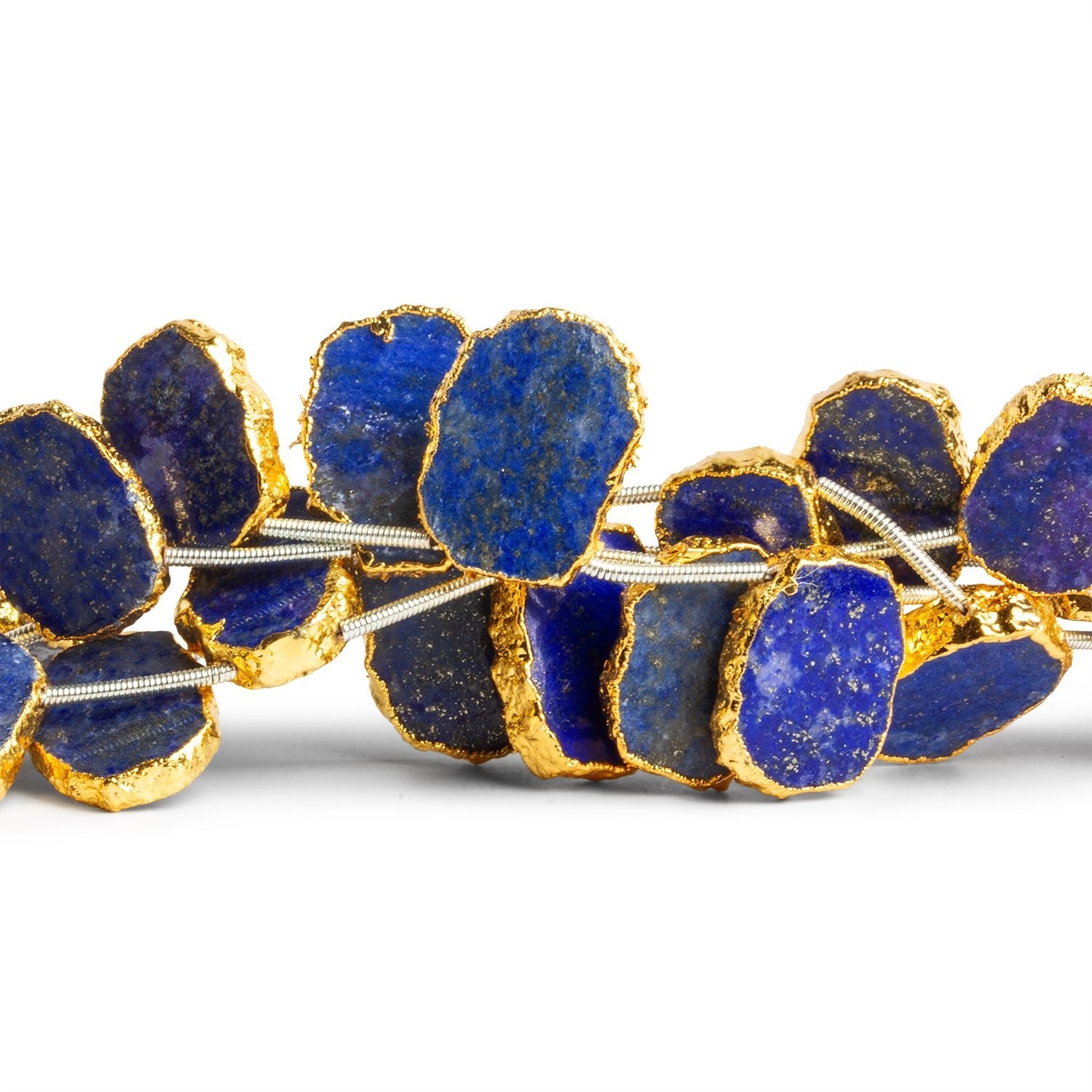 16x12mm Gold Leafed Lapis Lazuli Top - Drilled Slices 8 inch 11 beads - The Bead Traders
