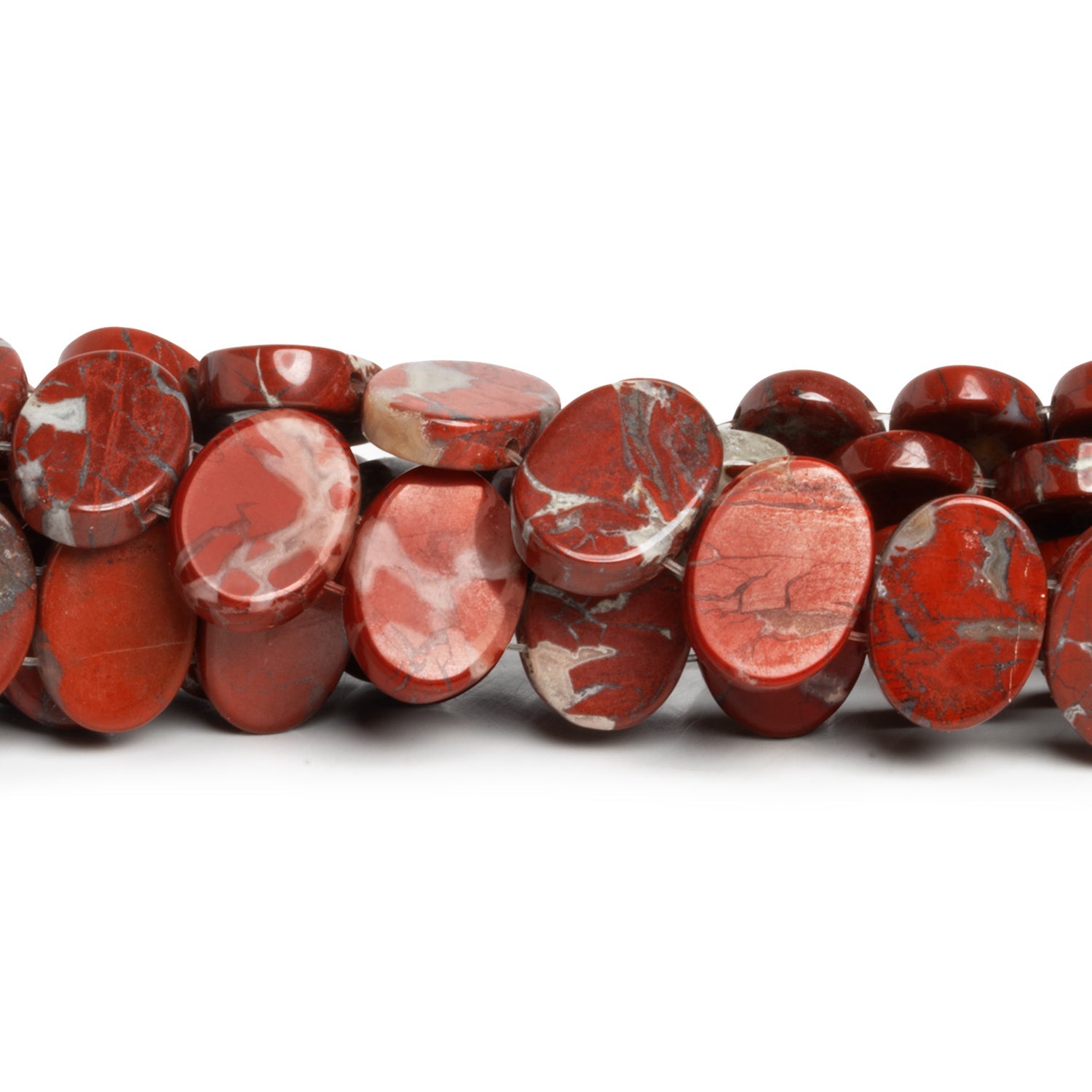 16x12mm Red Jasper Double - Drilled Ovals 16 inch 33 beads - The Bead Traders