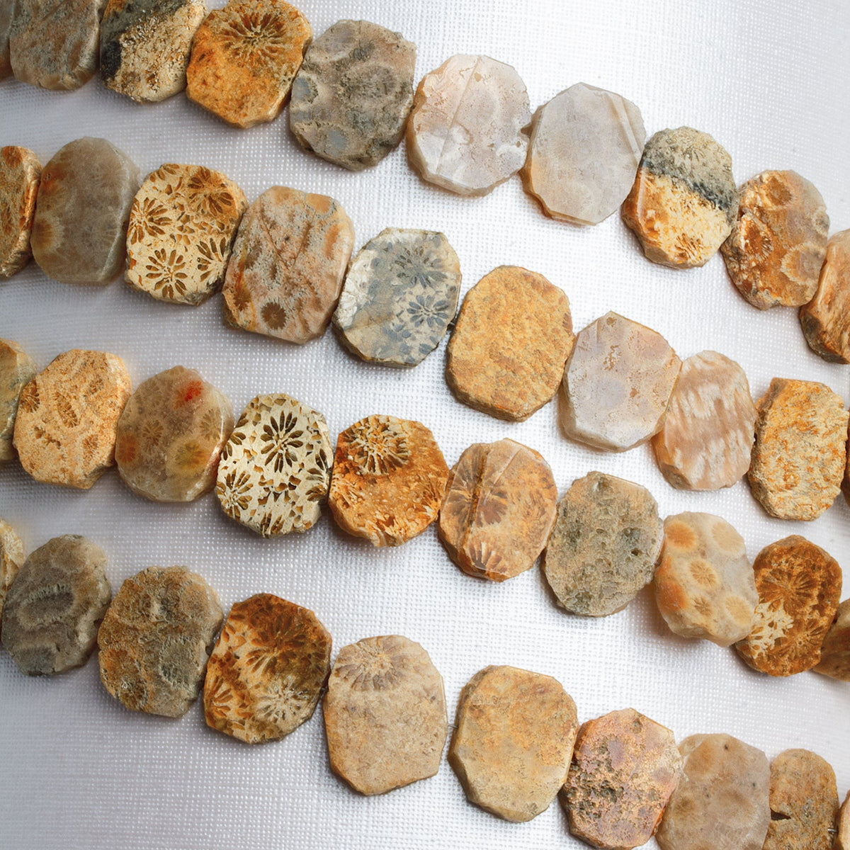 16x13mm Fossil Jasper Center Drilled Slices 8 inch 16 beads - The Bead Traders
