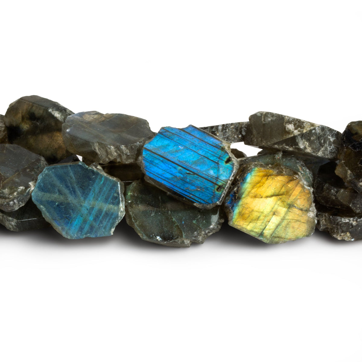 16x13mm Labradorite Straight Drilled Slices 8 inch 14 beads - The Bead Traders