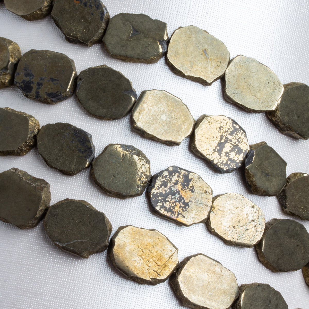 16x13mm Pyrite Straight Drilled Slices 8 inch 14 beads - The Bead Traders
