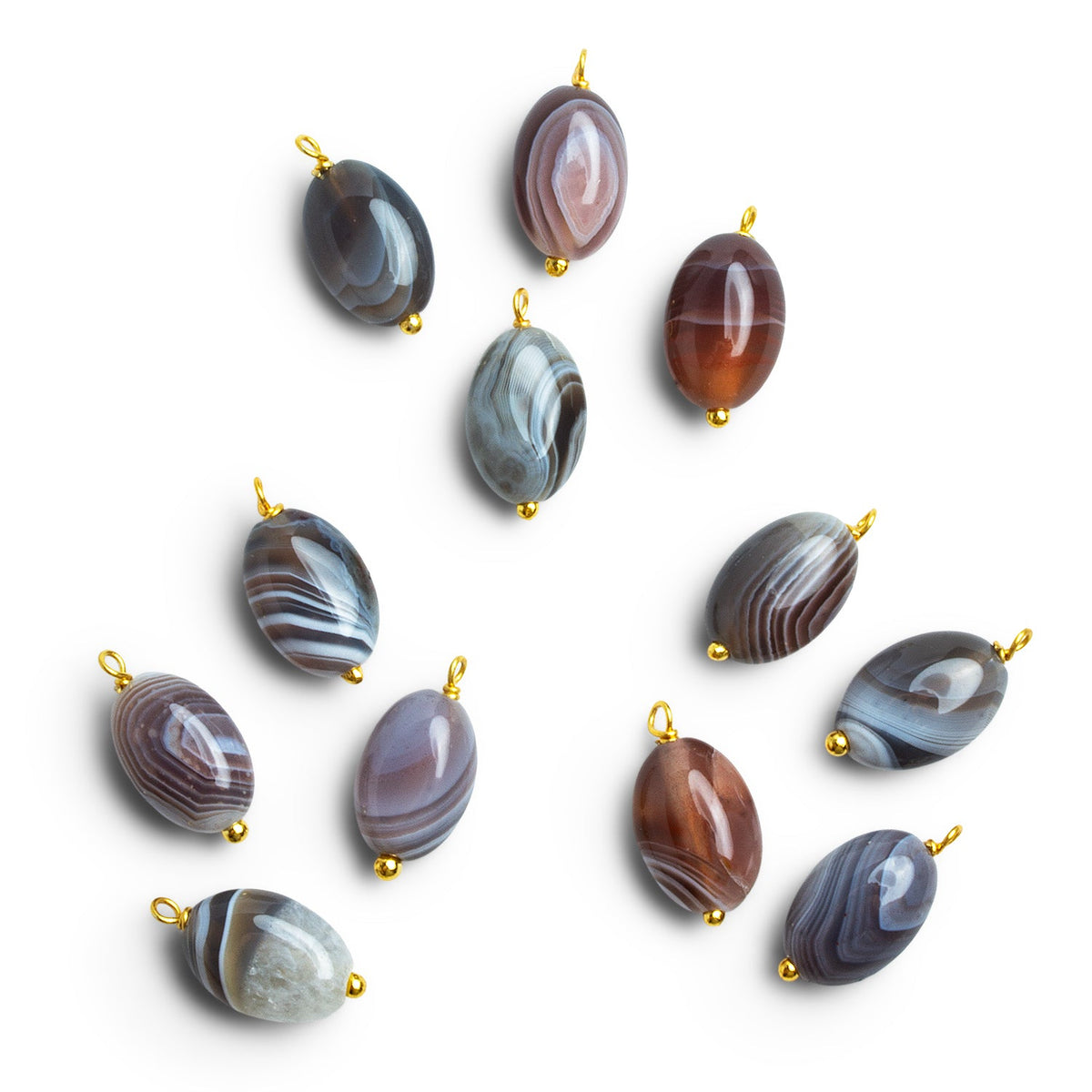 16x8mm Botswana Agate Wire-Wrapped Oval Pendants 4 Beads - The Bead Traders