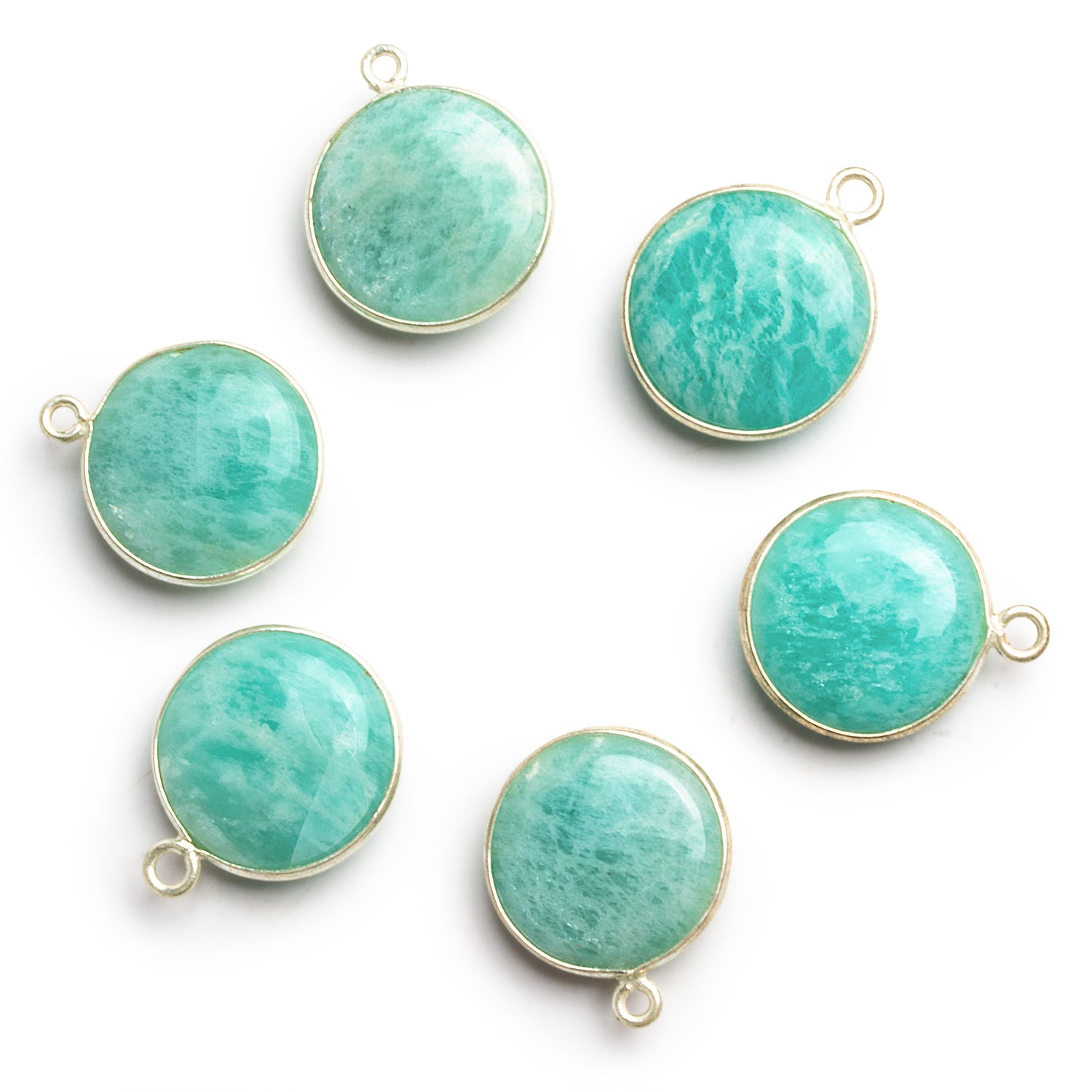 17mm Silver Bezeled Amazonite Coin Pendant 1 Bead - The Bead Traders