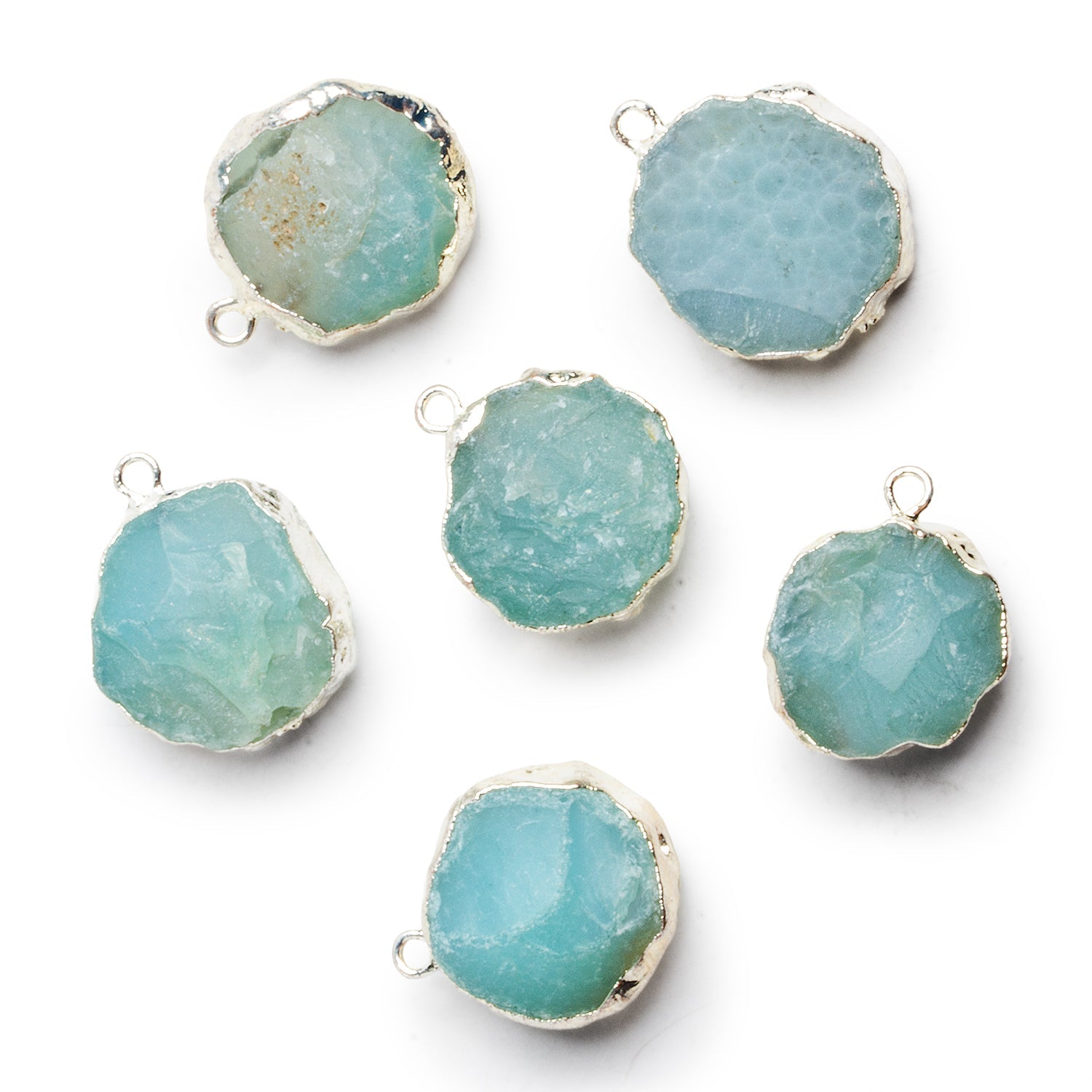 17mm Silver Leafed Blue Agate Hammer Faceted Coin Pendant 1 Bead - The Bead Traders