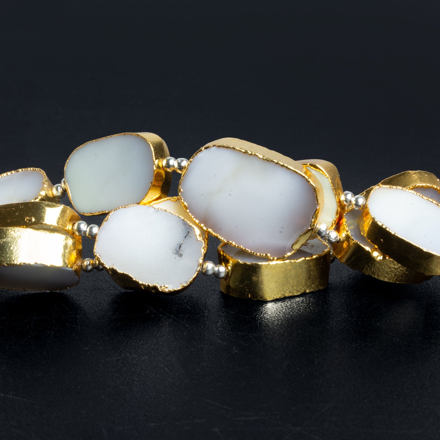 17x12mm Gold Leafed White Opal Slices 8 inch 11 beads - The Bead Traders