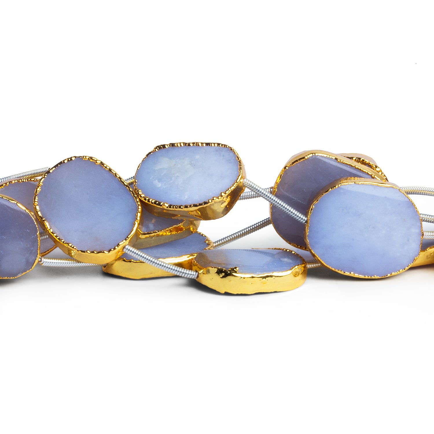 17x13mm Gold Leafed Turkish Chalcedony Straight - Drilled Slices 11 inch 11 beads - The Bead Traders