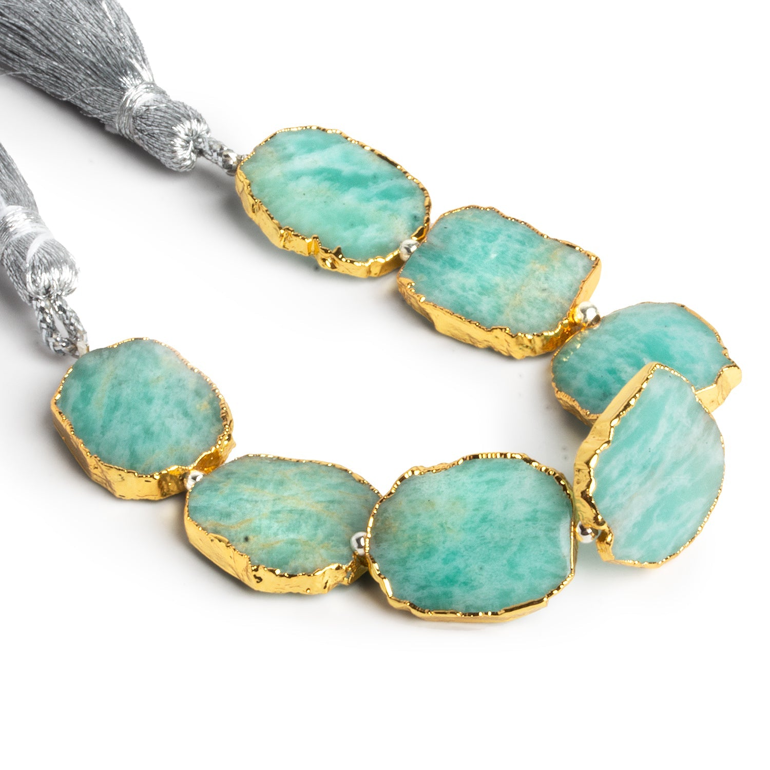17x15mm Gold Leafed Amazonite Slices 4 inch 7 beads - The Bead Traders