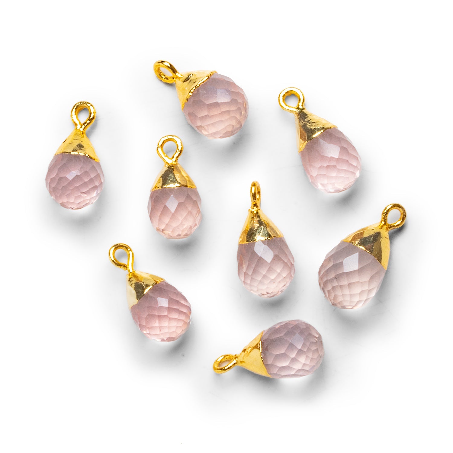 17x8mm Gold Leafed Rose Quartz Faceted Teardrop Pendant 1 Bead - The Bead Traders