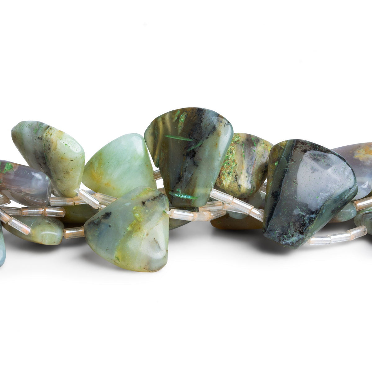 18mm Blue Peruvian Opal Plain Fans 16 inch 18 beads - The Bead Traders