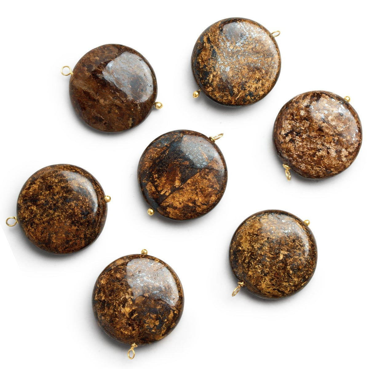 18mm Bronzite Wire-Wrapped Coin Pendant 1 Bead - The Bead Traders