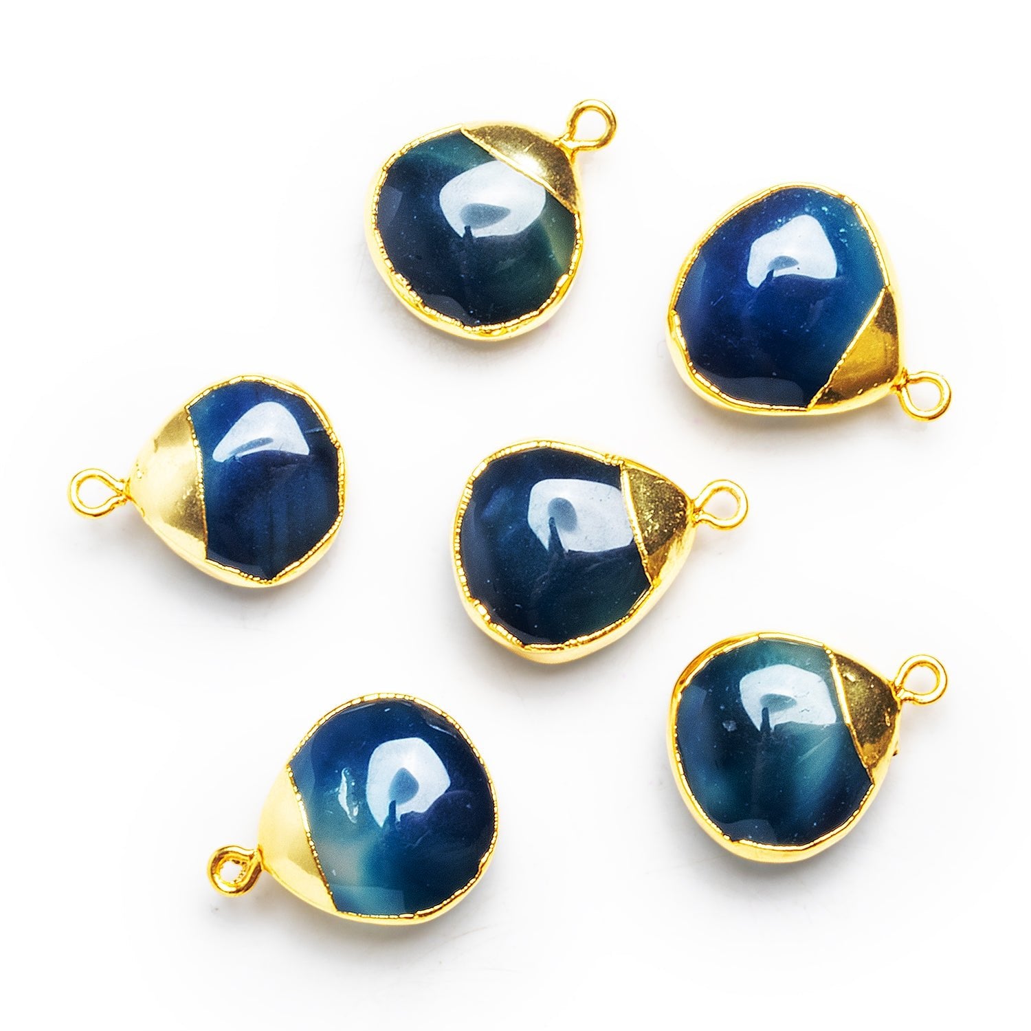 18mm Marine Blue Chalcedony Gold Leafed Heart Pendant 1 Bead - The Bead Traders