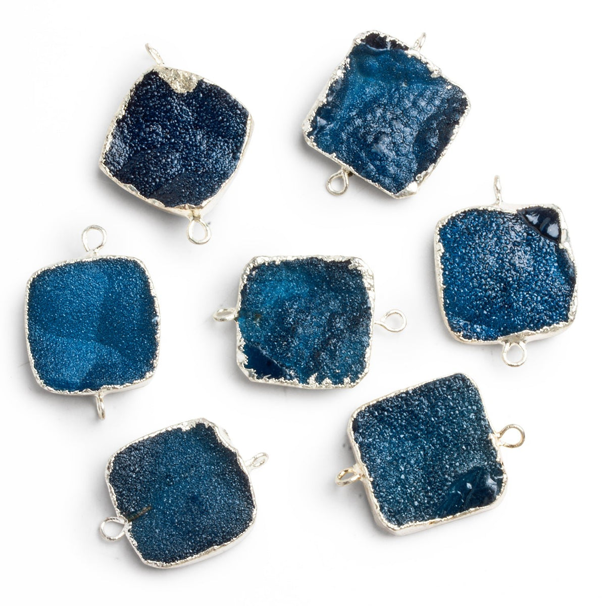 18mm Silver Leafed Blue Drusy Square Connector 1 Bead - The Bead Traders
