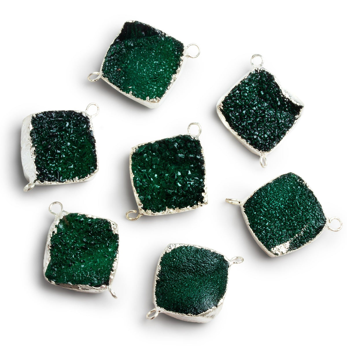 18mm Silver Leafed Green Drusy Square Connector 1 Bead - The Bead Traders