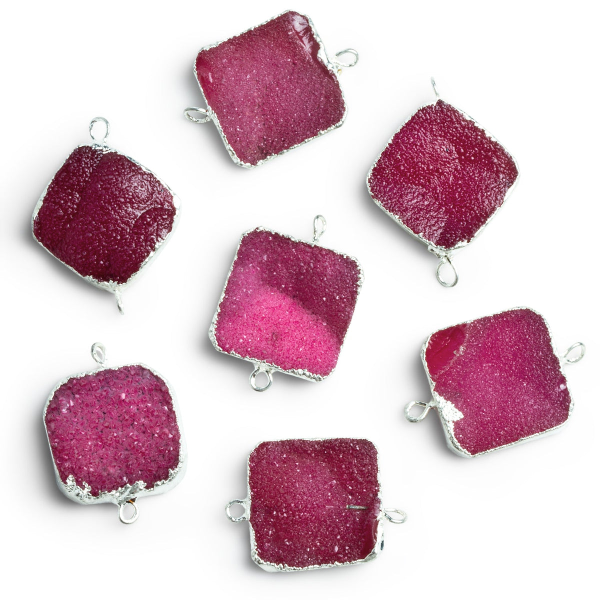 18mm Silver Leafed Pink Drusy Square Connector 1 Bead - The Bead Traders