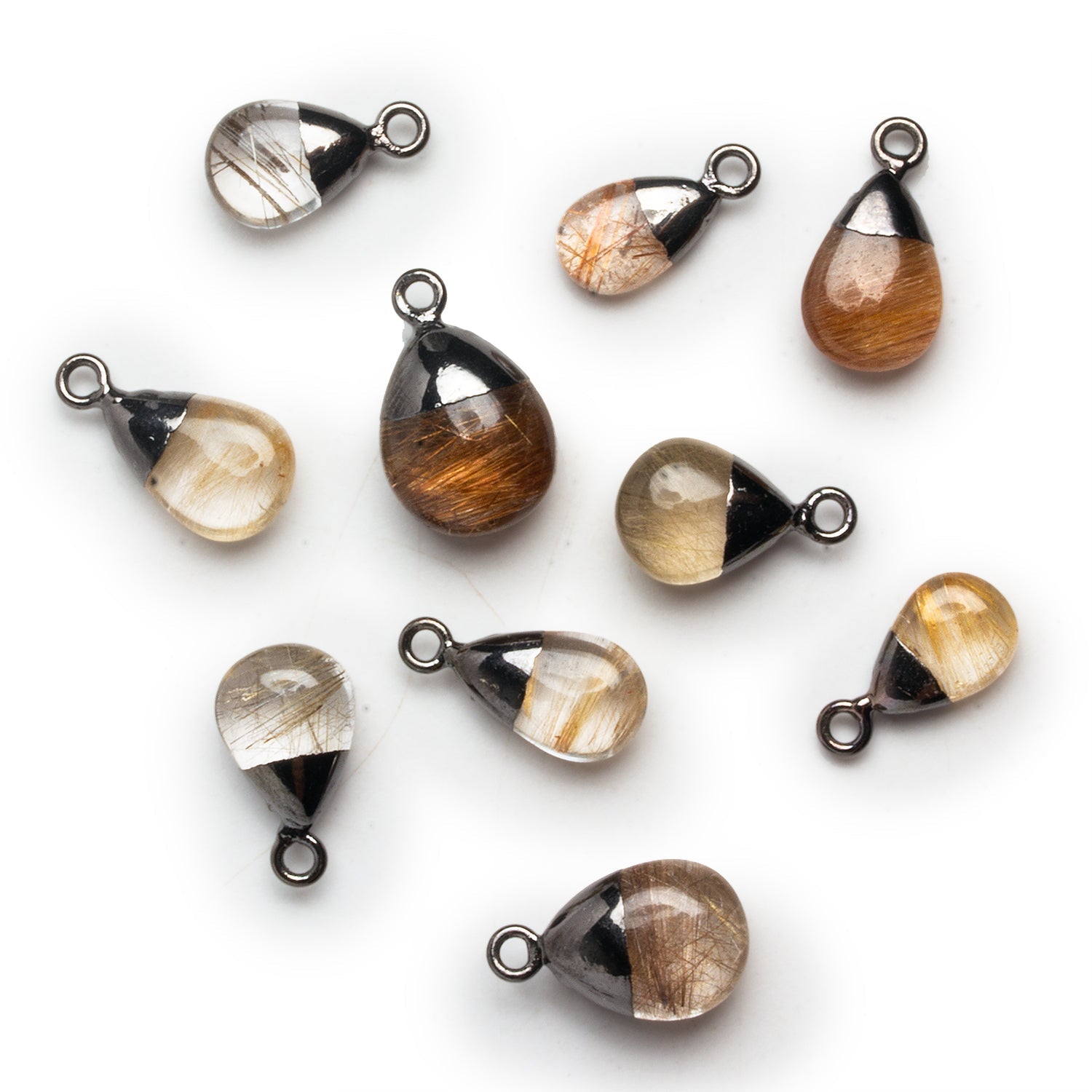 18x10mm Black Gold Leafed Rutilated Quartz Pear Pendant 1 Bead - The Bead Traders