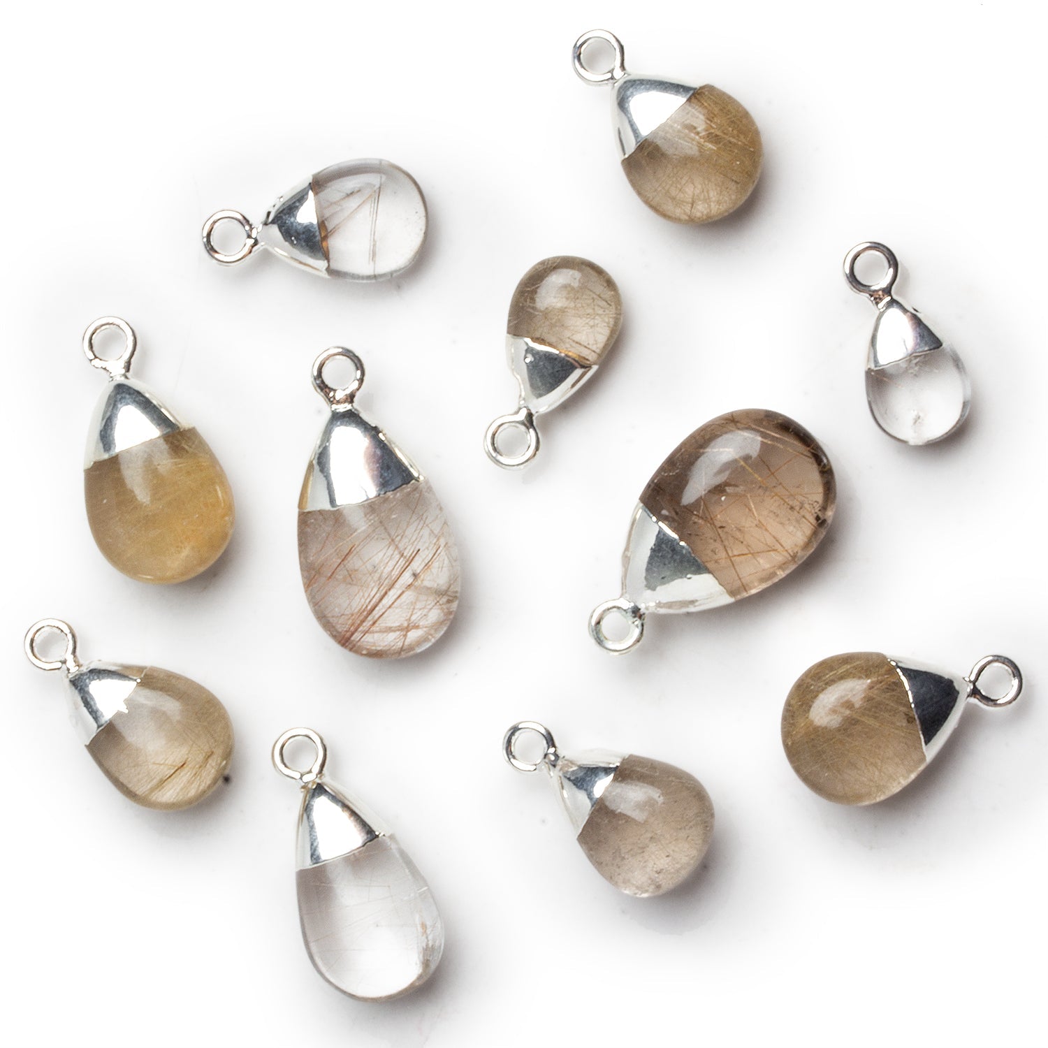 18x10mm Silver Leafed Rutilated Quartz Pear Pendant 1 Bead - The Bead Traders