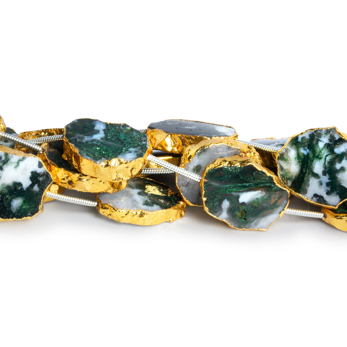 18x14mm Gold Leafed Tree Agate Slices 7 inch 7 beads - The Bead Traders
