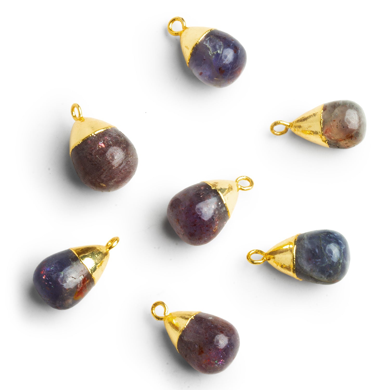 18x9mm Gold Leafed Bloodshot Iolite Plain Teardrop Pendant 1 Bead - The Bead Traders