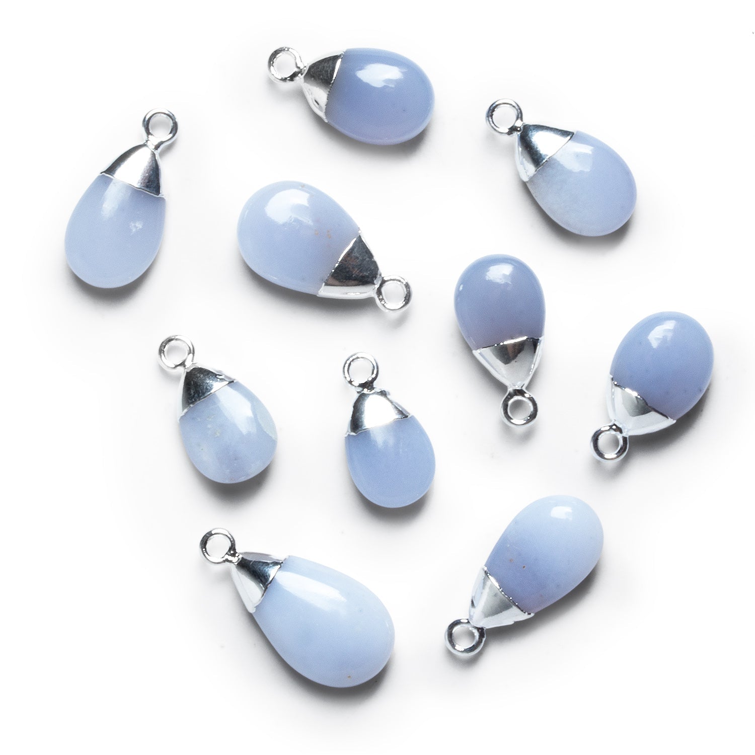 18x9mm Silver Leafed Natural Chalcedony Pear Pendant 1 Bead - The Bead Traders