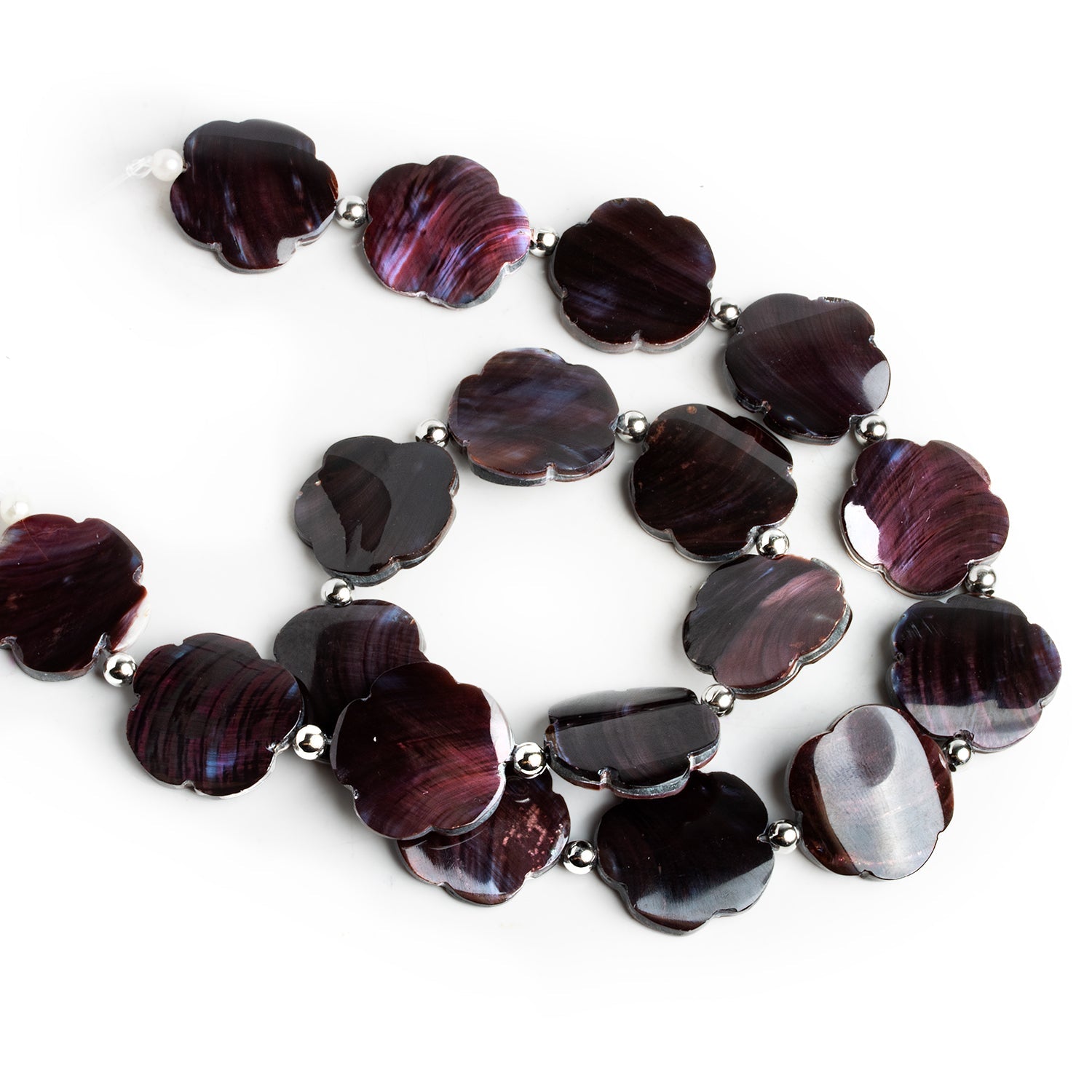 19mm Burgundy Mother of Pearl Shell Flowers 1mm Large Hole 16 inch 17 beads - The Bead Traders