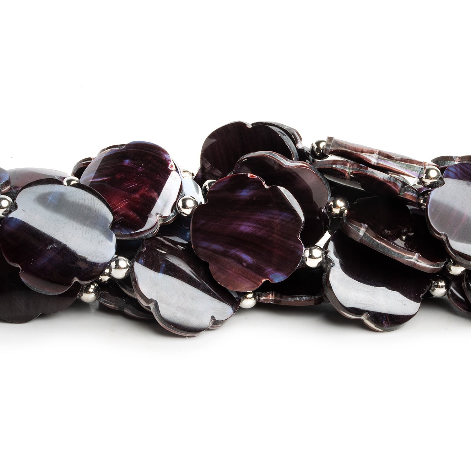 19mm Burgundy Mother of Pearl Shell Flowers 1mm Large Hole 16 inch 17 beads - The Bead Traders