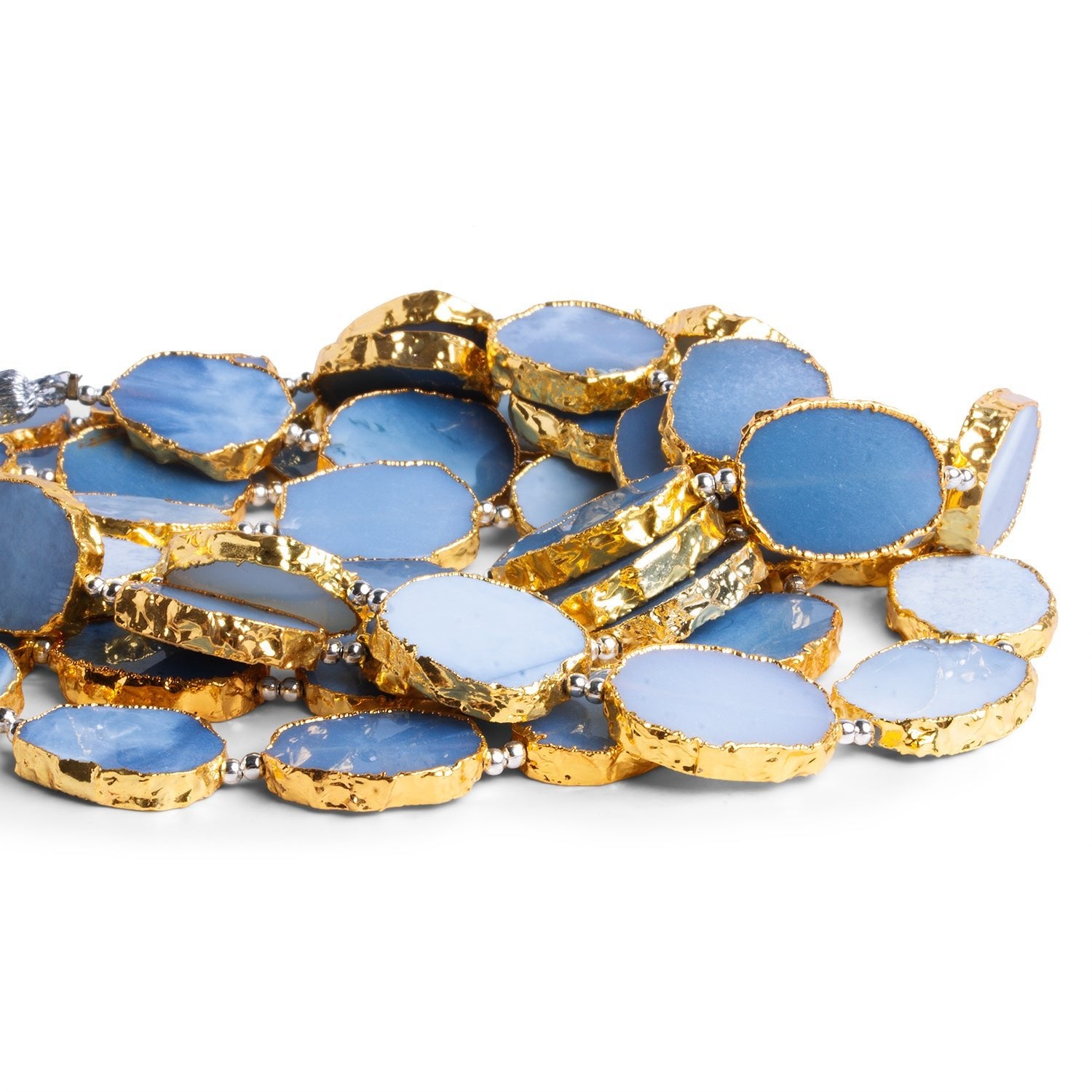 19x14mm Gold Leafed Denim Opal Slices 9 inch 11 beads - The Bead Traders