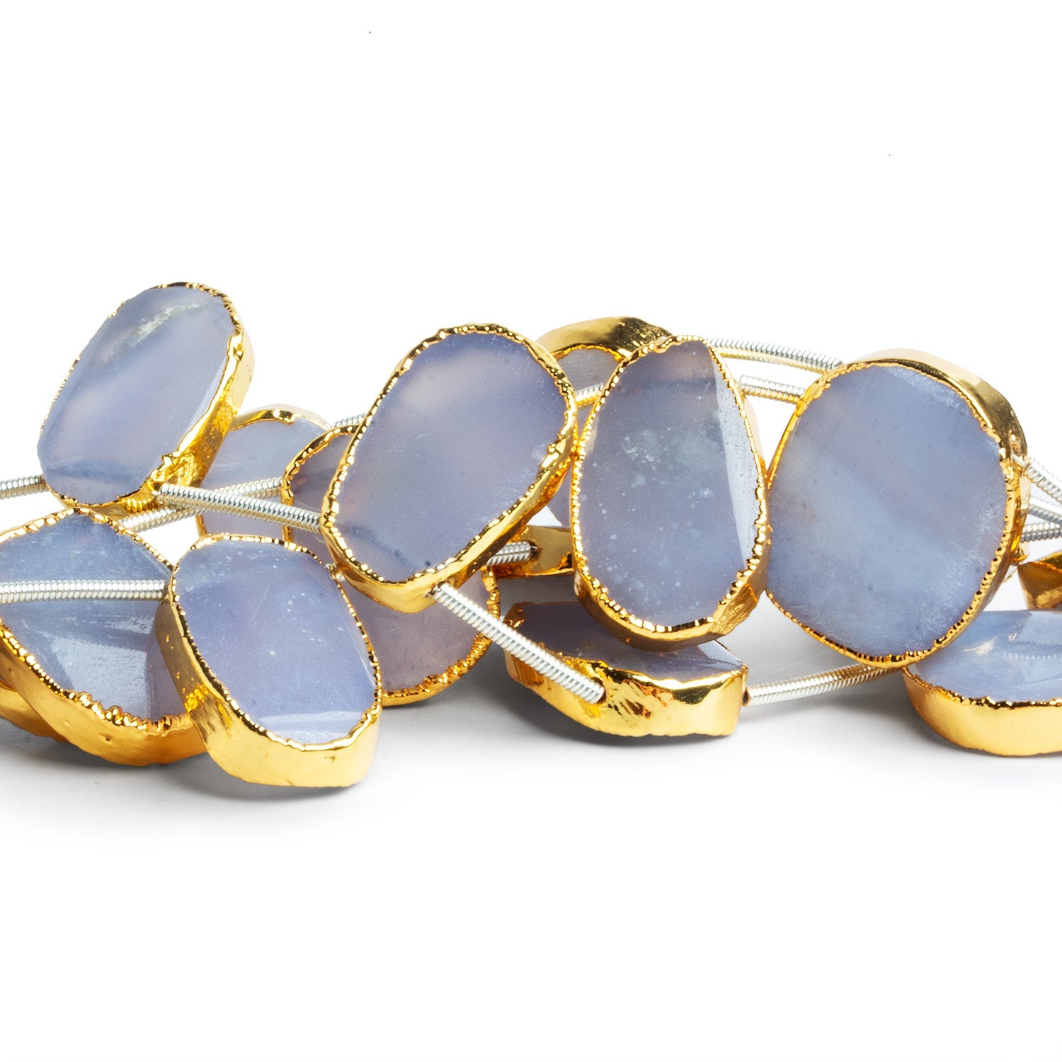 19x14mm Gold Leafed Turkish Chalcedony Top - Drilled Slices 8 inch 11 beads - The Bead Traders