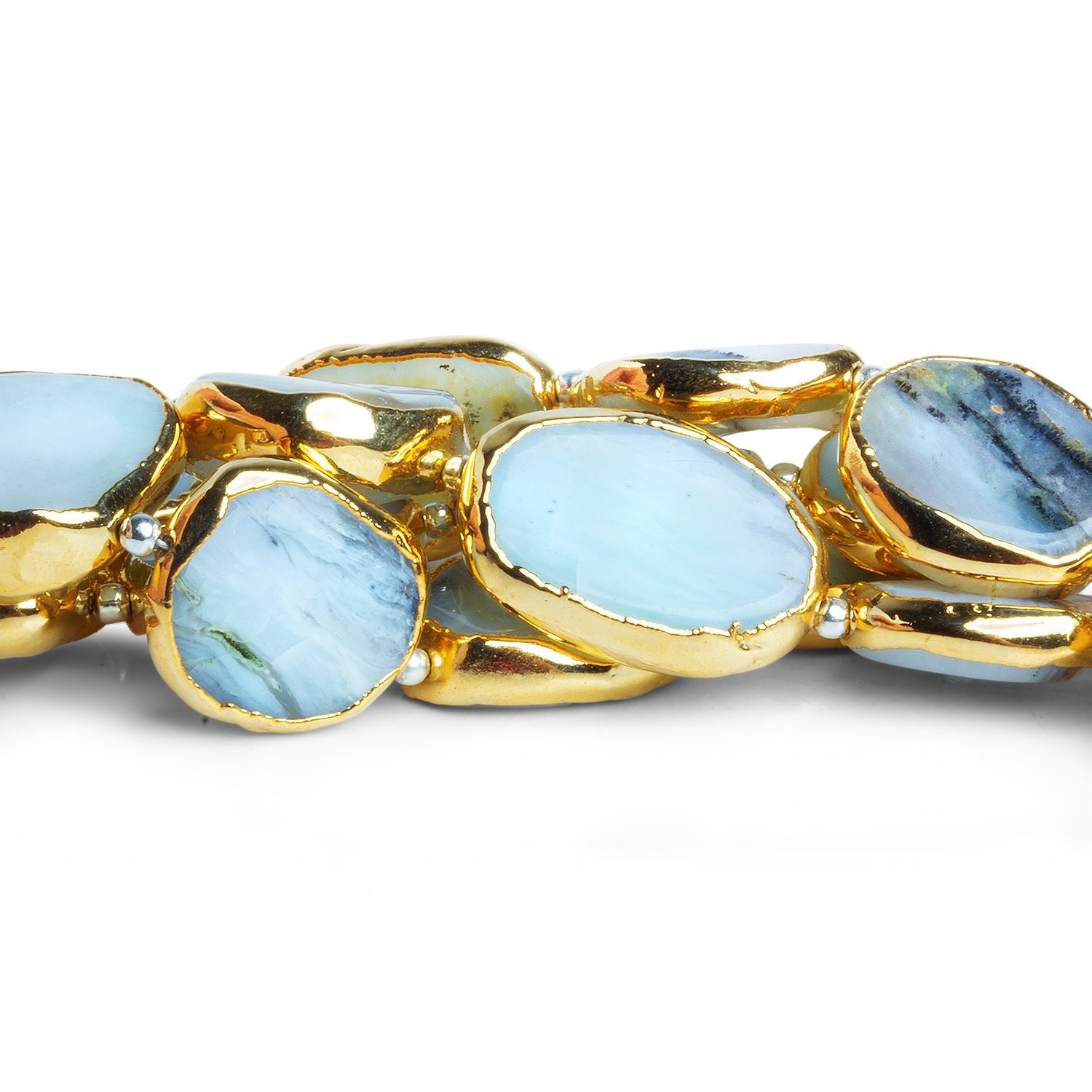 19x15mm Gold Leafed Blue Peruvian Opal Nuggets 4 inch 5 beads - The Bead Traders