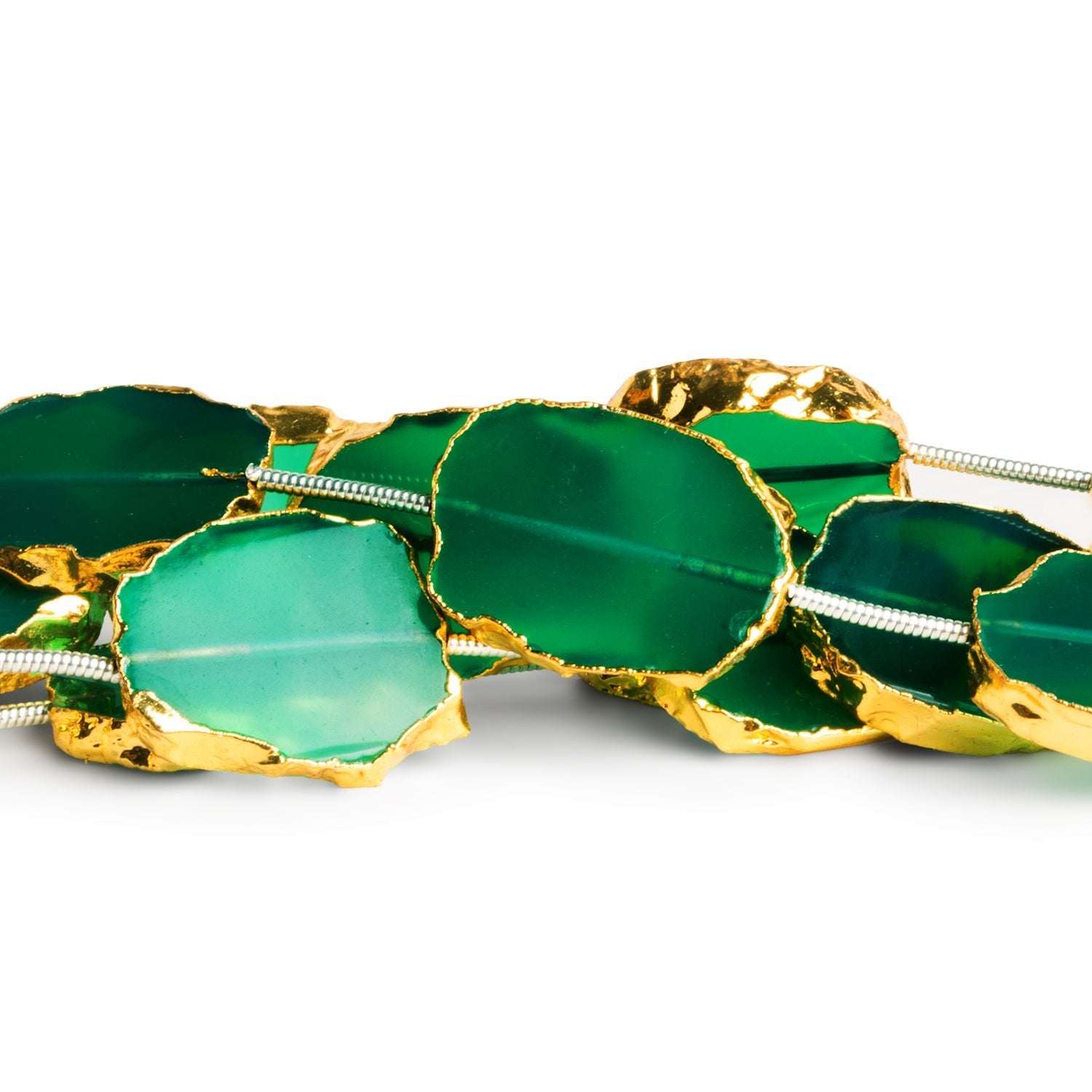 19x15mm Gold Leafed Green Onyx Slices 7 inch 7 beads - The Bead Traders