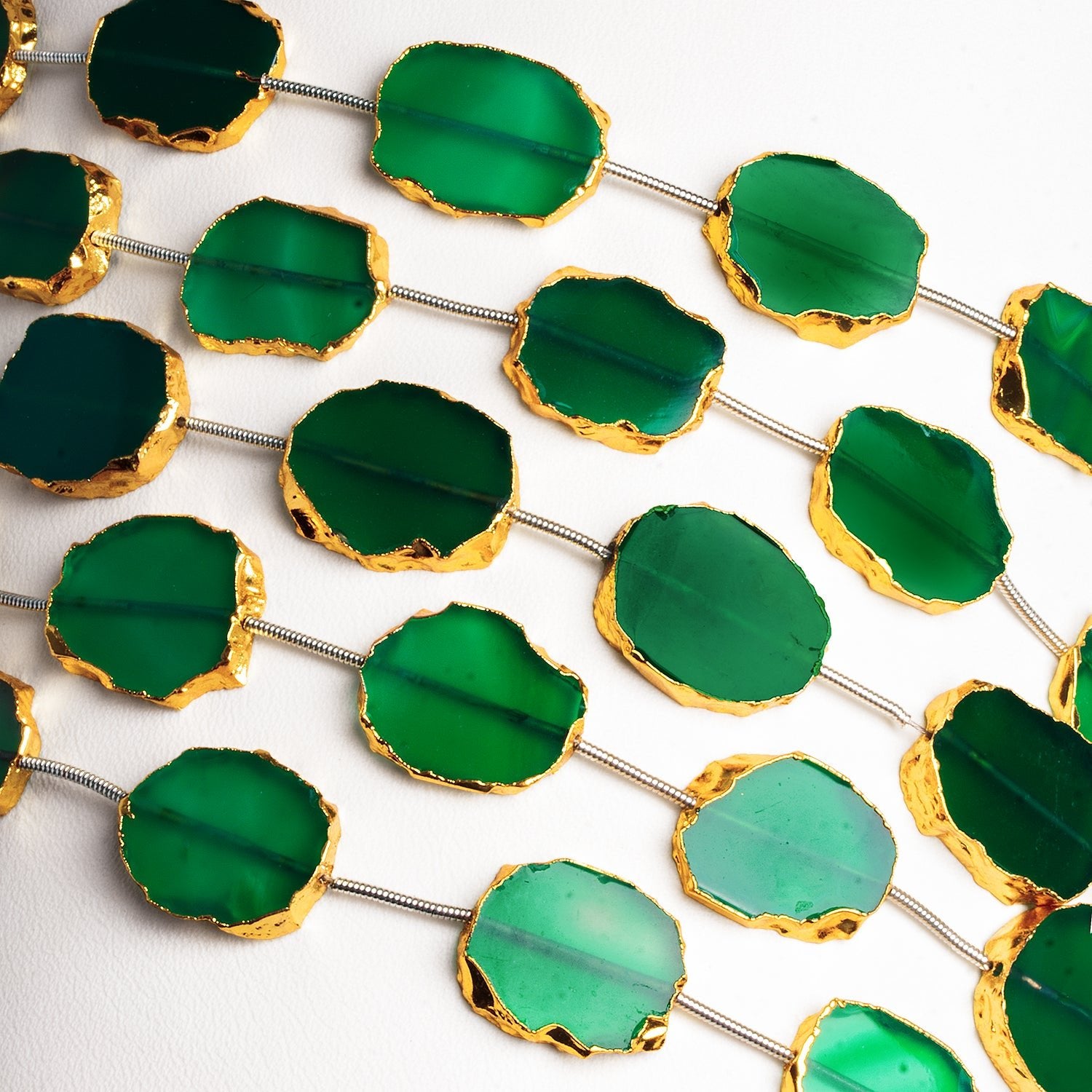 19x15mm Gold Leafed Green Onyx Slices 7 inch 7 beads - The Bead Traders