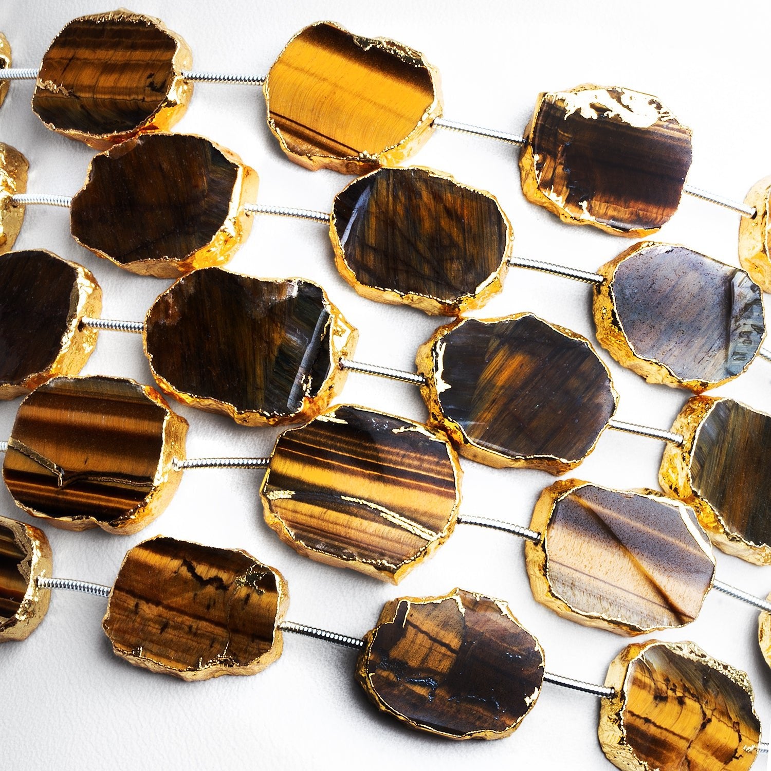 19x15mm Gold Leafed Tiger Eye Slices 7 inch 7 beads - The Bead Traders