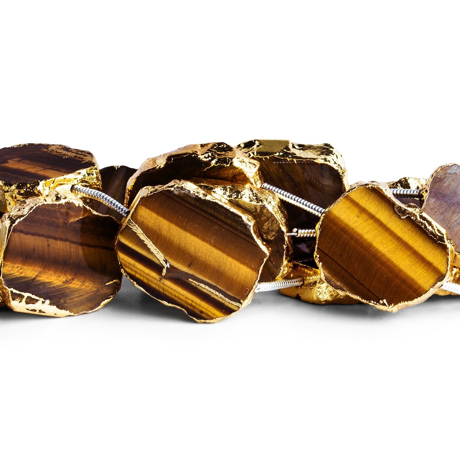 19x15mm Gold Leafed Tiger Eye Slices 7 inch 7 beads - The Bead Traders