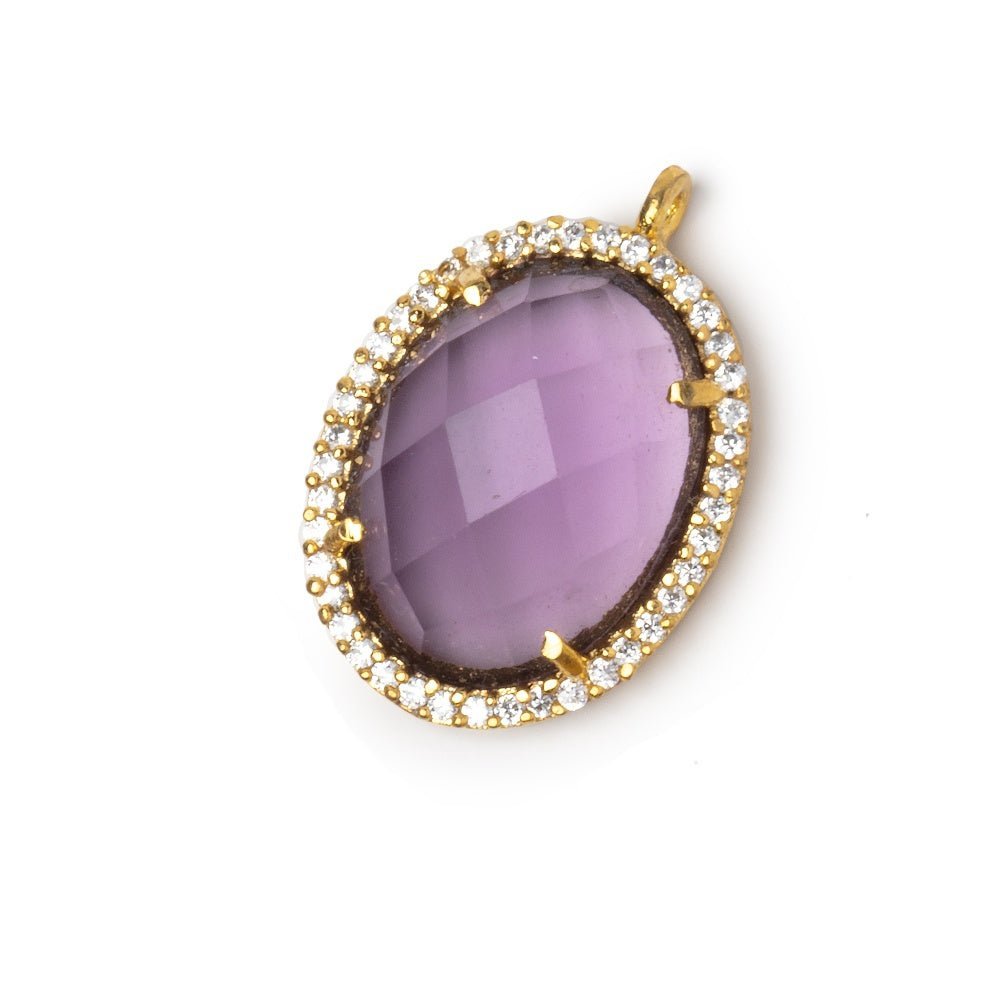 19x15mm Vermeil CZ Bezel Purple Hydro Quartz Faceted Oval Pendant 1 Focal - The Bead Traders