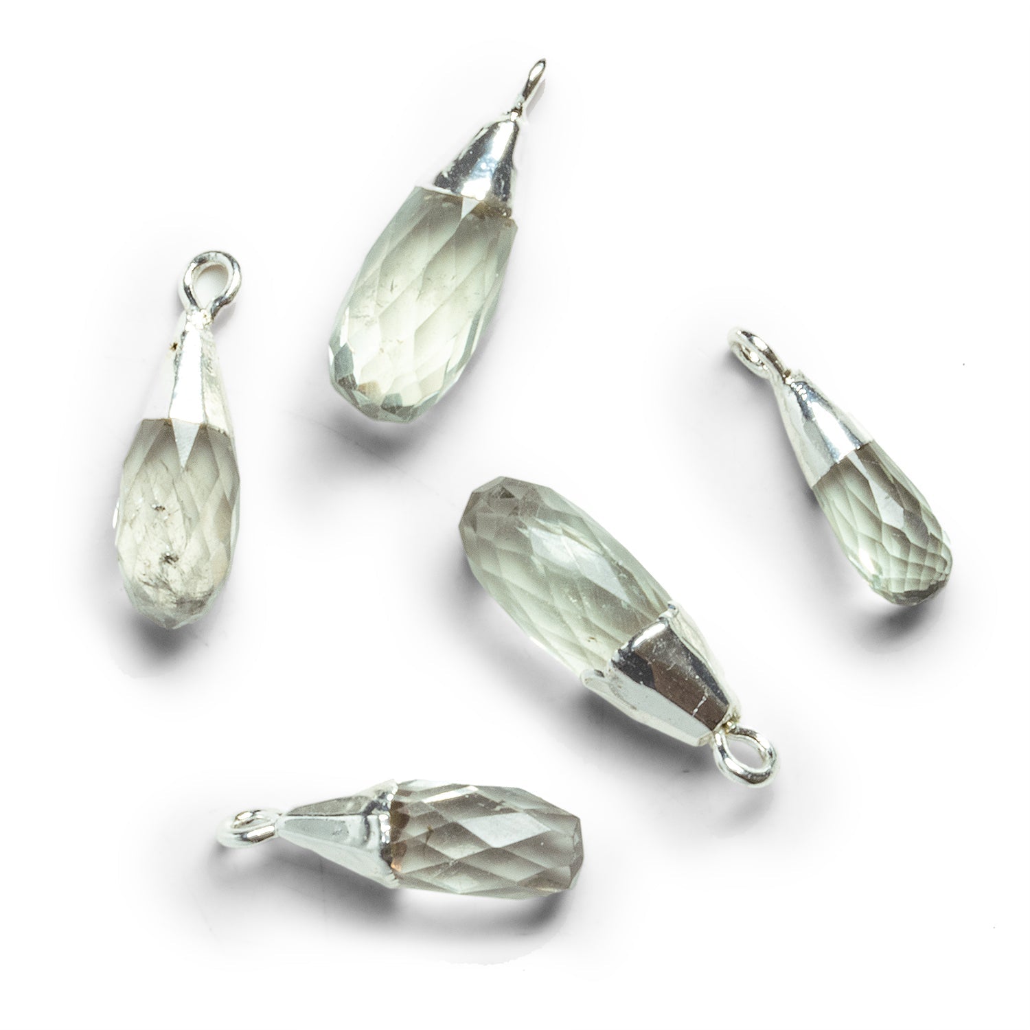 19x6mm Silver Leafed Prasiolite Teardrop Pendant 1 Bead - The Bead Traders