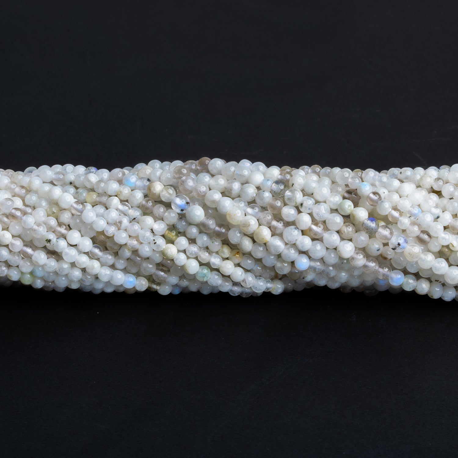 2 - 2.5mm Rainbow Moonstone Handcut Rounds 12 inch 120 beads - The Bead Traders