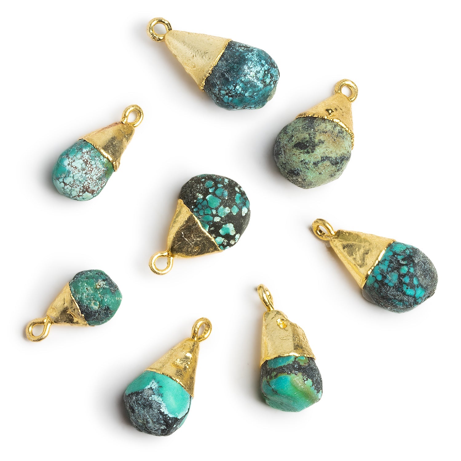 20x10mm Gold Leafed Chinese Turquoise Teardrop Pendant 1 Bead - The Bead Traders