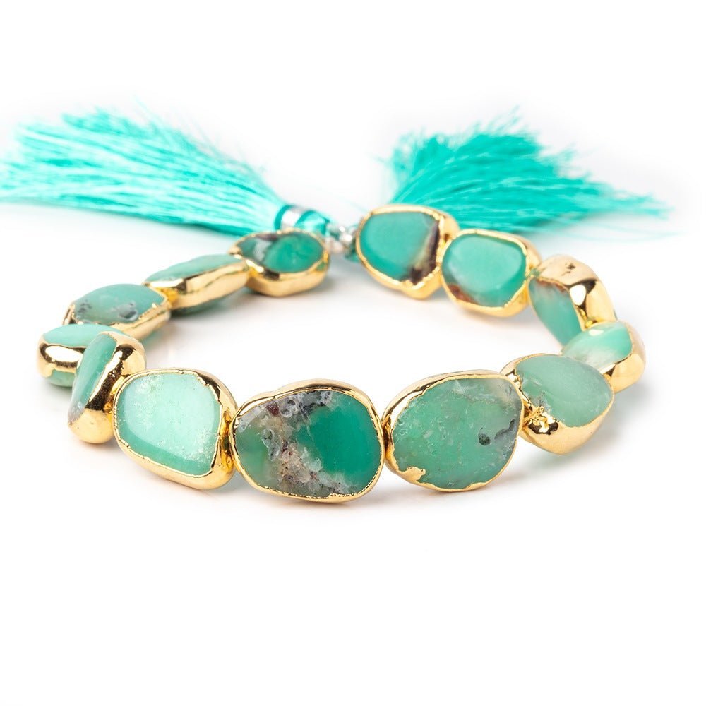 20x11mm Gold Leafed Chrysoprase Plain Nuggets 7 inch 12 Beads - The Bead Traders
