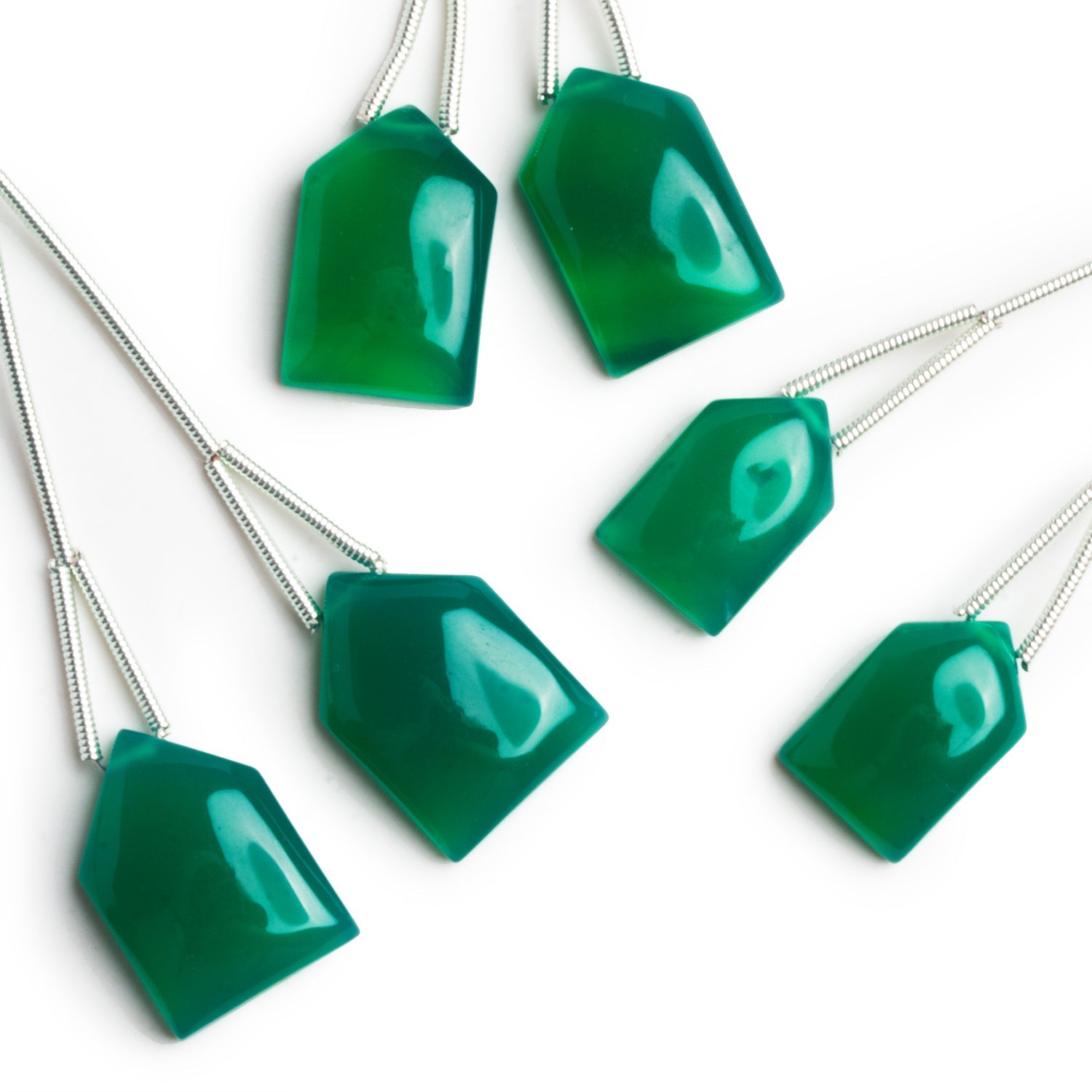20x13mm Dark Green Chalcedony Pentagon Focals Set of 2 Beads - The Bead Traders