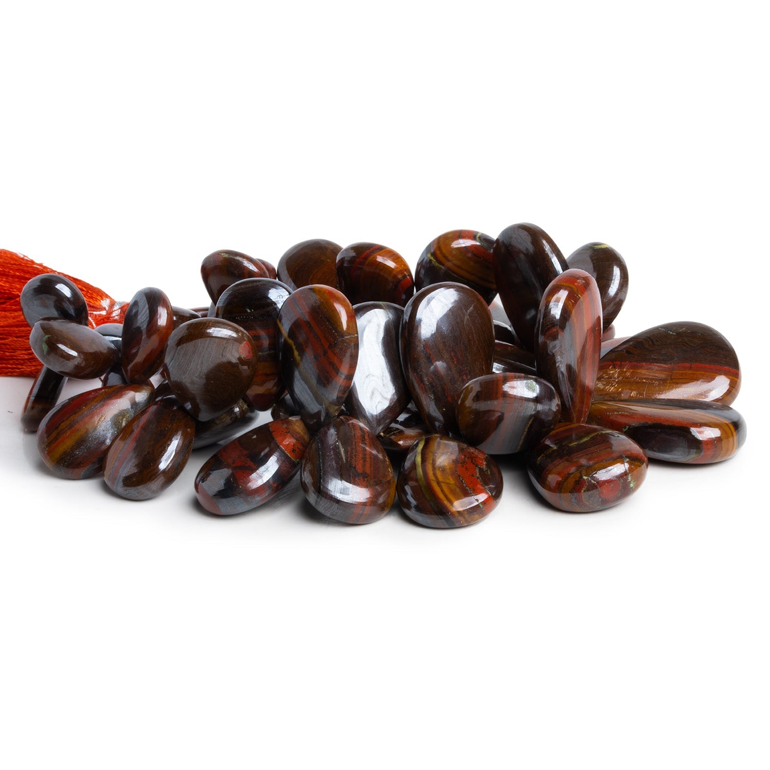 20x13mm Tiger Iron Plain Pears 8 inch 45 beads - The Bead Traders