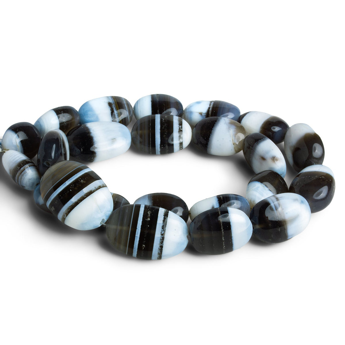 20x14mm Banded Denim Opal Plain Ovals 15 inch 22 beads - The Bead Traders