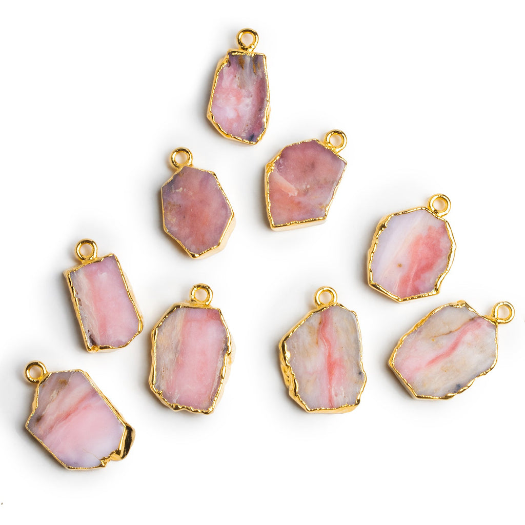 20x14mm Gold Leafed Pink Peruvian Opal Slice Pendants 3 Beads - The Bead Traders