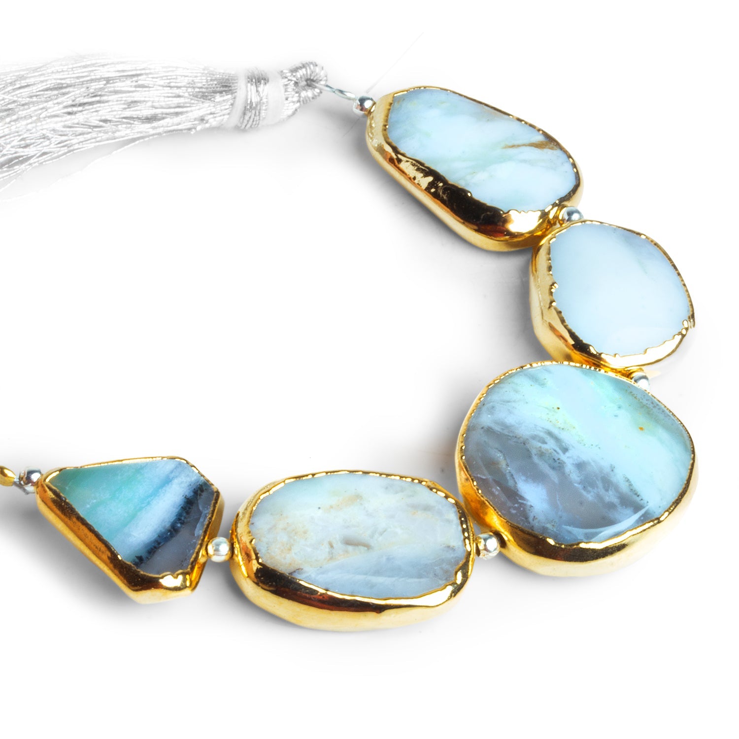 20x18mm Gold Leafed Blue Peruvian Opal Nuggets 4.5 inch 5 beads - The Bead Traders