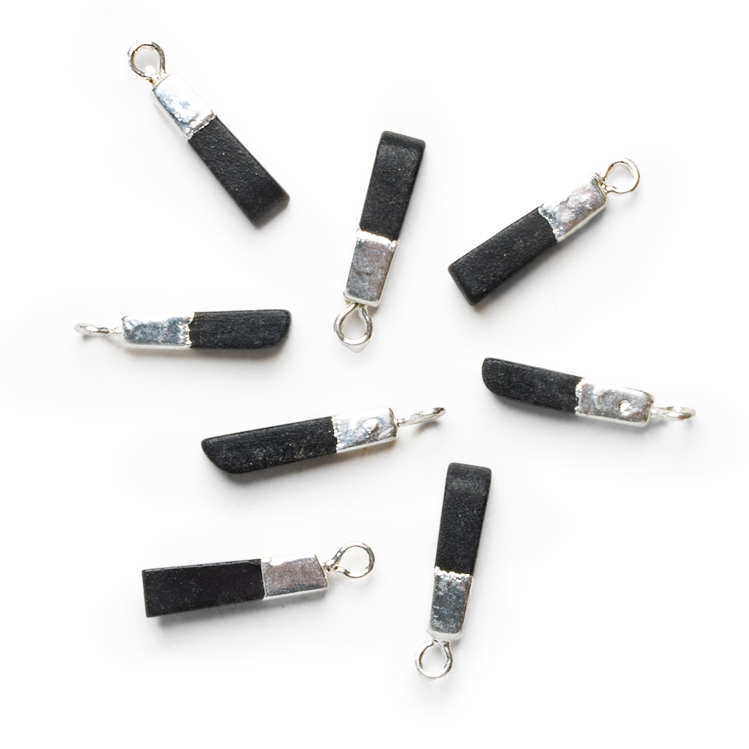20x4mm Silver Leafed Black Onyx Pendant 1 Bead - The Bead Traders