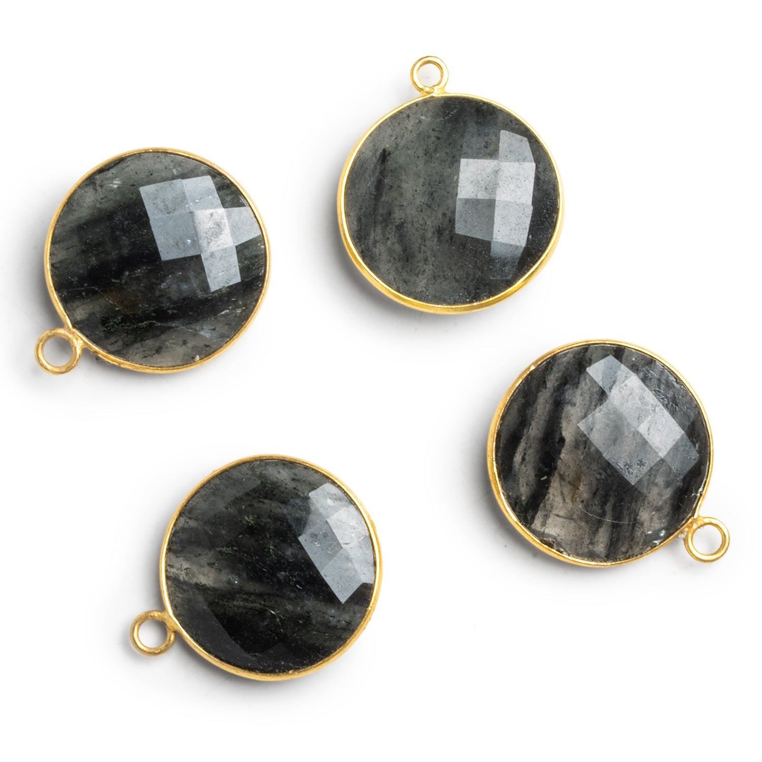 21mm Vermeil Bezeled Black Moss Quartz Coin Pendant 1 Bead - The Bead Traders