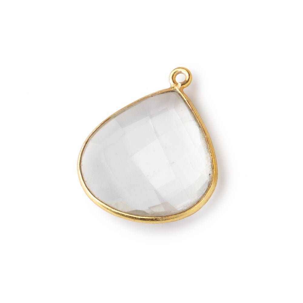 21mm Vermeil Bezeled Crystal Quartz faceted heart pendant 1 bead - The Bead Traders