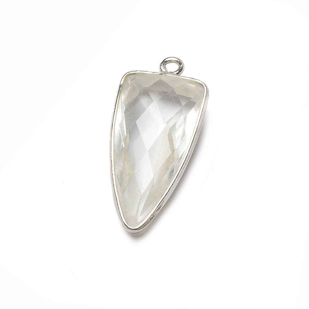 21x11mm Silver Bezeled Crystal Quartz faceted point pendant 1 bead - The Bead Traders