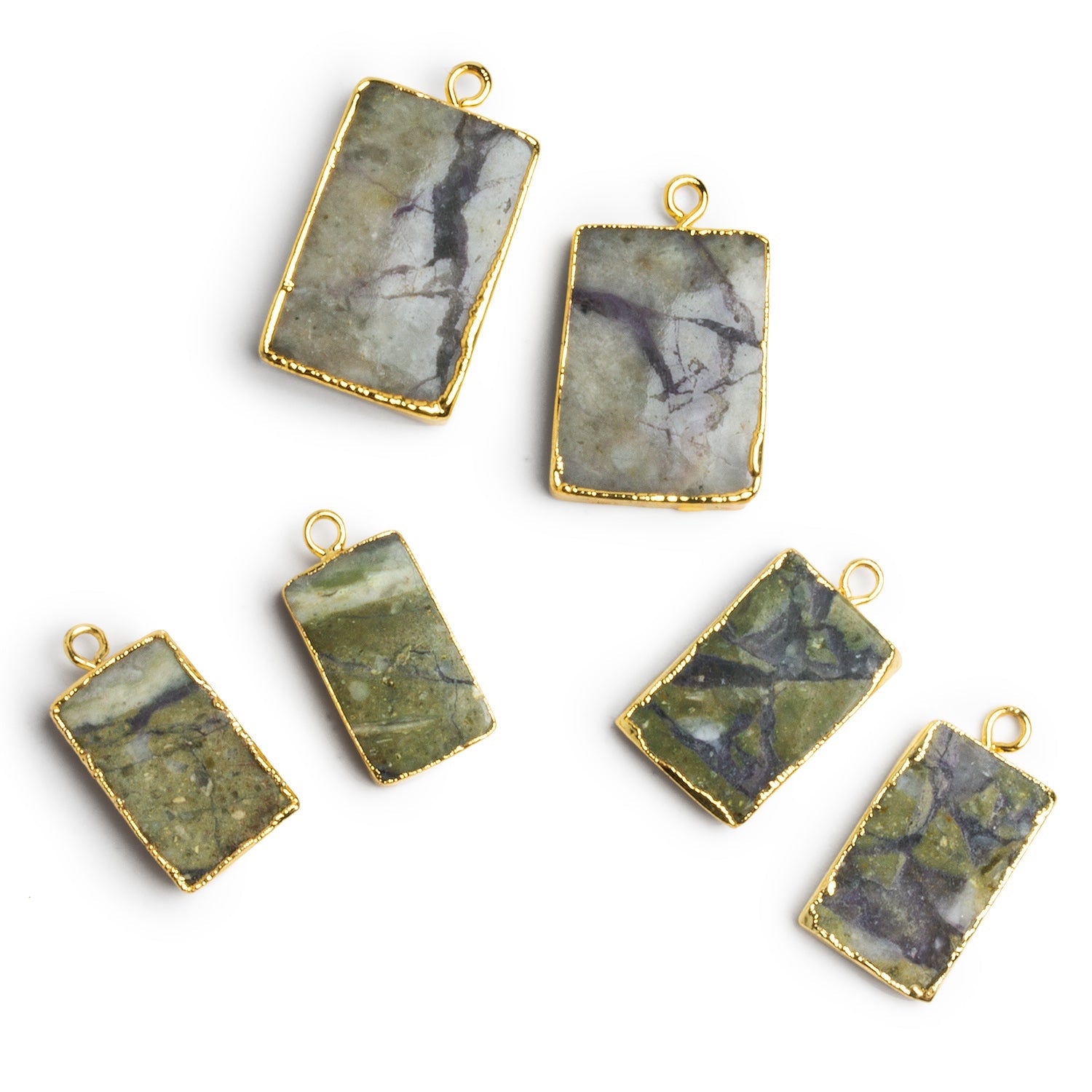 21x13mm Gold Leafed Purple Stripe Jasper Rectangle Pendants Set of 2 - The Bead Traders