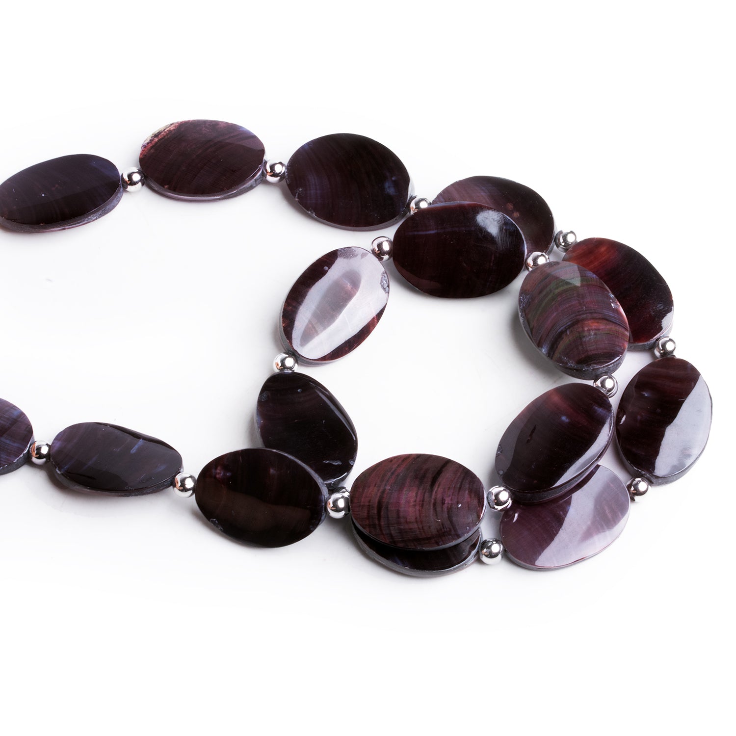 21x14mm Burgundy Mother of Pearl Shell Ovals 1mm Large Hole 16 inch 17 beads - The Bead Traders