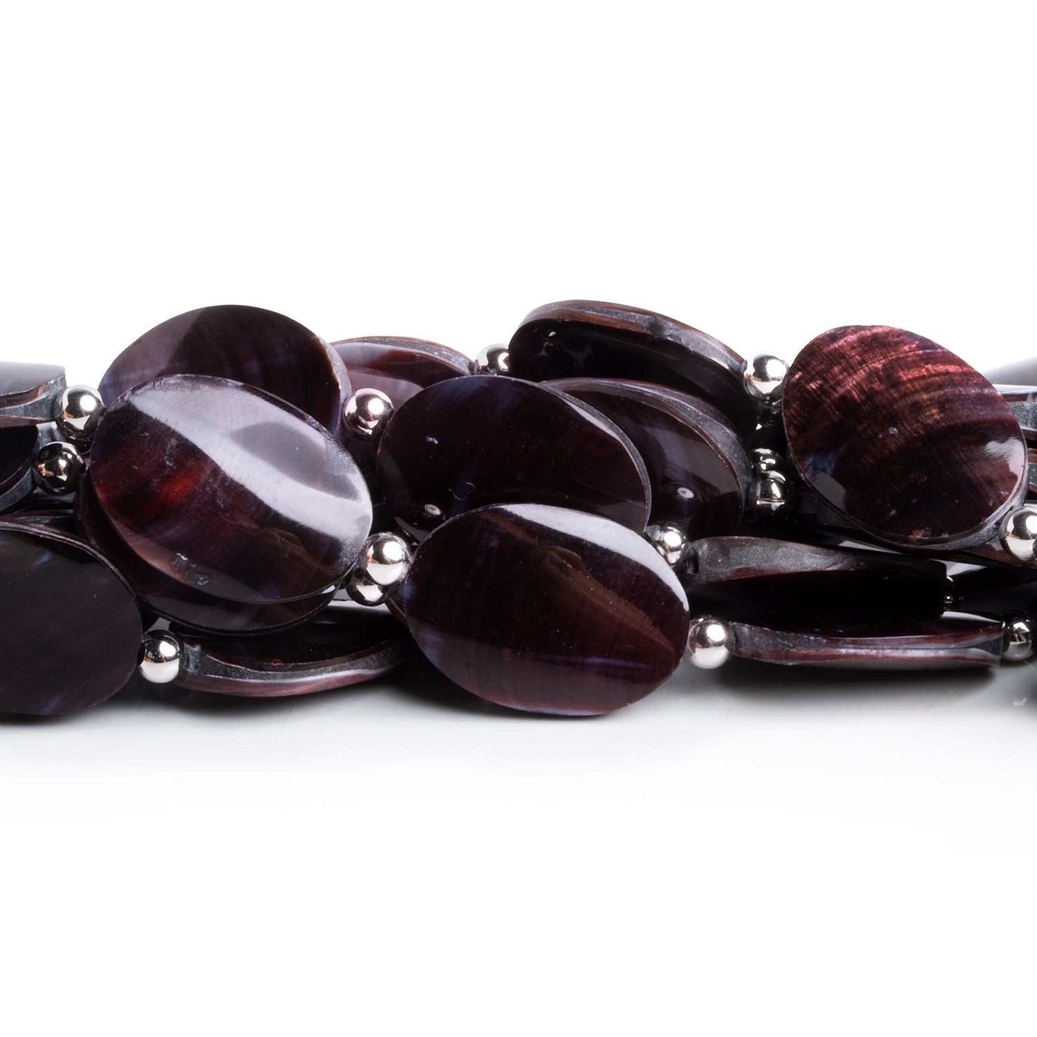 21x14mm Burgundy Mother of Pearl Shell Ovals 1mm Large Hole 16 inch 17 beads - The Bead Traders