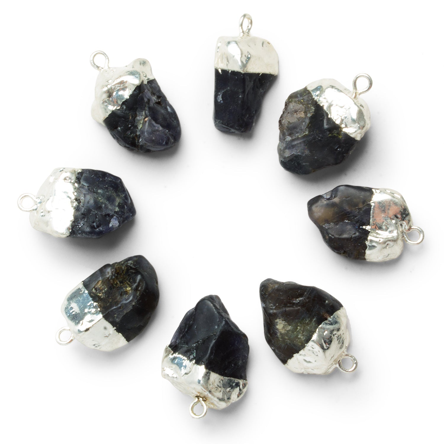 21x15mm Silver Leafed Black Agate Natural Crystal Pendant 1 Bead - The Bead Traders